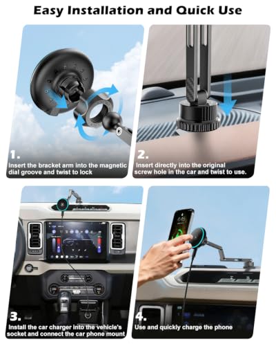 CloudValley Extended 15W Magnetic Wireless Car Charger Phone Mount for Ford Bronco 2021-2026 2/4 Door, Aluminum Alloy Magnetic Phone Holder, Off-Road Stable Anti-Shake No Drill Dash Mount - size: Extended