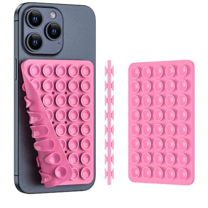 Double Sided Silicone Suction Phone Holder Mount, Silicon Accessory for iPhone and Android, Hands-Free Mirror Shower Phone Holder, TikTok Videos and Selfies (Pink+White) - color: Pink+White