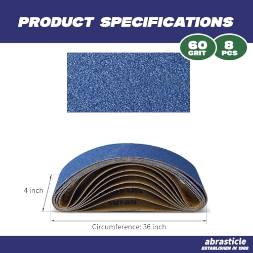 4" x 36" Zirconia Sanding Belts for Metal - 4 x 36 Inch Zirconia Metal Grinding Sand Paper, 8 PCS 60 Grits, Perfect for Knife Blade Sharpening, Metal Polishing, Derusting, Woodworking - size: 4" x 36" 60 Grit(8 pack)