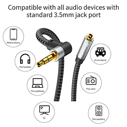 3.5mm Male to Female 20ft/6M Right Angle Stereo Audio Extension Cable Nylon Braid 90 Degree AUX Extension Cable Nanxudyj Compatible with Headphone, Smartphones, Tablets, Media Players. - size: 20 ft