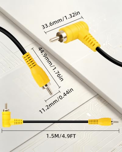 GELRHONR 90 Degree RCA Male to Male Extension Video Cable,4.9FT - color: Dual Grad RCA M to RCA M,1.5M