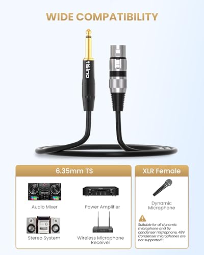 Tisino Female XLR to 1/4 (6.35mm) TS Mono Jack Unbalanced Microphone Cable Mic Cord for Dynamic Microphone - 25 FT/8 Meters - size: 25 feet