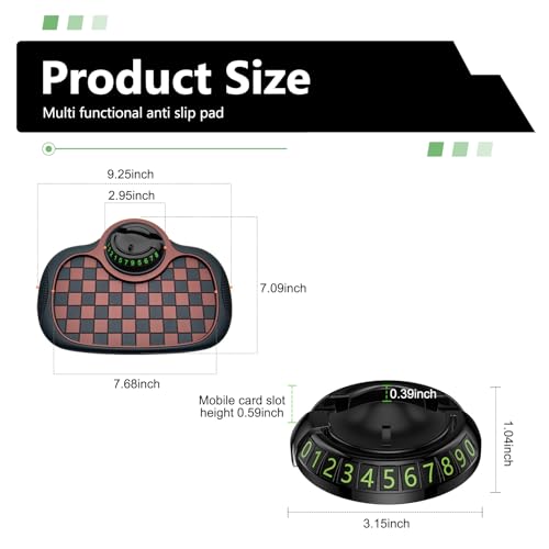 Multifunction Car Anti-Slip Mat, Car Dashboard Storage Pad with 360 Degrees Rotating Adjustable Phone Holder & Parking Number Plate, Universal for Phone Key ID Card Sunglass (Brown) - color: Brown