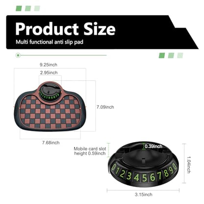 Multifunction Car Anti-Slip Mat, Car Dashboard Storage Pad with 360 Degrees Rotating Adjustable Phone Holder & Parking Number Plate, Universal for Phone Key ID Card Sunglass (Brown) - color: Brown
