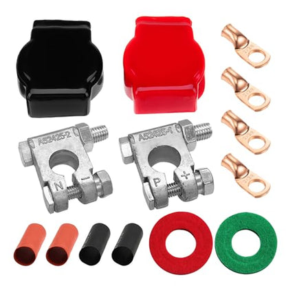 Ampper Military Spec Battery Terminal Top Post Kit with Cover, 4 Copper Lugs and Heatshrink for Marine Car Boat RV Vehicles and More (Kit) - size: Kit