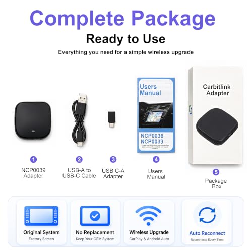 NCP0039 HansPilot CarKit CarBitLink x Baic Jetour Geely Chery Jac Gac Dongfeng Forthing Aeolus Kaiyi Hongqi Changan, Wired Carbitlink Phonelink Easy Connect to Wireless CarPlay Android Auto Adapter