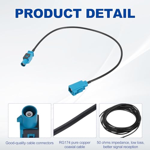 uxcell 2Pcs Antenna Extension Cable, 1ft/0.3meter Longer Fakra-Z Male to Fakra-Z Female RF Coax Cable for Car Stereo Head Unit GPS Navigation FM AM Radio RG174 - size: 1ft/0.30m