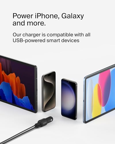Belkin BoostCharge 42-Watt Dual Port Fast Car Charger w/30W USB-C&12W USB-A Ports,USB-C to C Cable Included for iPhone 17,17 Pro,Galaxy S26,S25,Pixel 10 & 9,Nintendo Switch 2 & More-Black (Pack of 6) - style: Car Charger + USB-C Cable, 6 Pack