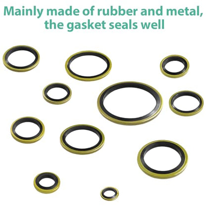 XBVV 378 Pcs NBR Metal Bonded Sealing Washer Assortment Kit M6 M8 M10 M12 M14 M16 M18 M20 M22 M24 M27 M30 Automotive Self-Centred Seal Gasket Repair Set