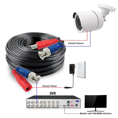 SHD 33Feet BNC Vedio Power Cable Camera Video BNC Cable Wire Cord for Surveillance CCTV Security System with Connectors(BNC Female and BNC to RCA) - size: 33Feet
