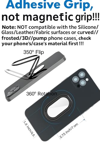 Phone Holder Foldable Phone Stand Phone Ring Holder Finger Kickstand 360° Rotation Cell Phone Stand Metal Phone Grip for Magnetic Car Mount Sticky Phone Grip Compatible with Most Smartphones - color: Gun Black