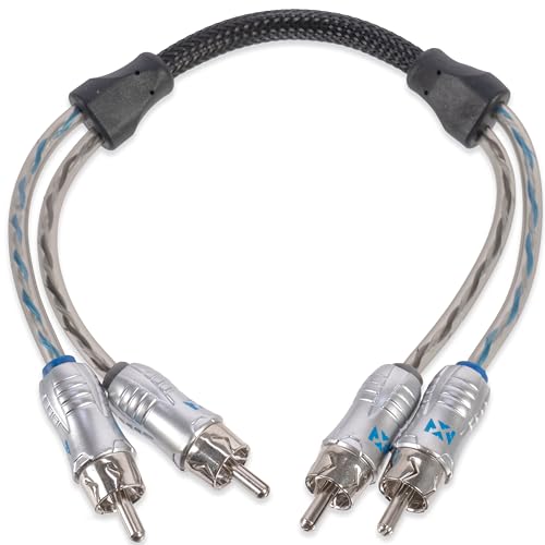 NVX XIX2025 0.82 ft (0.25 Meter) Oxygen Free Copper 2-Channel Double Twisted Pair X-Series Car Audio RCA Audio Interconnect Cable w/Shielded Noise Reduction and Split-tip Silver-Plated Machined Ends - size: 2 Channel- 1 ft.