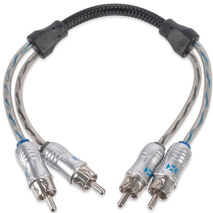 NVX XIX2025 0.82 ft (0.25 Meter) Oxygen Free Copper 2-Channel Double Twisted Pair X-Series Car Audio RCA Audio Interconnect Cable w/Shielded Noise Reduction and Split-tip Silver-Plated Machined Ends - size: 2 Channel- 1 ft.