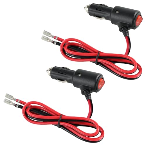 [2PACK] SPARKING 2FT 12 volt 15amp Male Cigarette Lighter Plug with Bullet Terminal - 12v Male Cigarette Lighter Plug with On Off Switch, 16AWG 12V DC Car Plug for Car Cooler,Cb Radio, Air Compressor - size: 2FT-2PACK