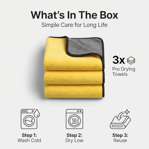 Microfiber Towels for Cars - 15.7" x 15.7" inches, Highly Absorbent Professional Grade Drying Towel Set for Superior Cleaning and Drying Performance - Car Drying & Kitchen Towel - Pack of 3 - size: 15.7" x 15.7" - 3 Pack