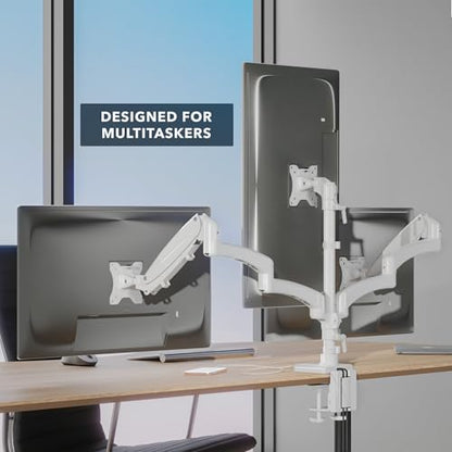 Mount-It! Triple Monitor Desk Mount, 13-27" Screens, White - color: White