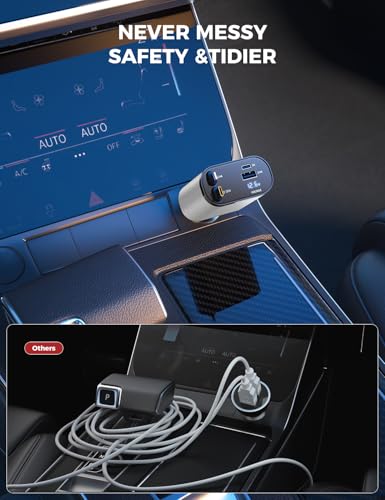 SUPERONE Retractable Car Charger 4 in 1 Fast Car Phone Charger, Silver - color: Silver
