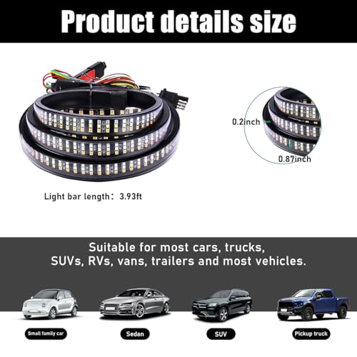 Yourkar Tailgate Light Bar, 47 Inch Triple Row LED Tailgate Light Bar, LED Flexible Strip with Red Running Brake White Reverse Yellow Turning Signals Lights, Car Accessories - color: Triple, size: 47"
