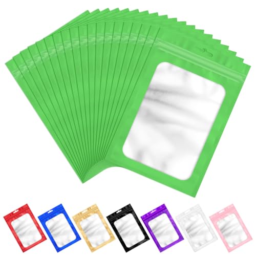 ANZNKU 100Pcs Green Mylar Bags, Resealable Smell Proof Small Zip Goodie Bag - color: Lime Green, size: 3.54x6.29 inches