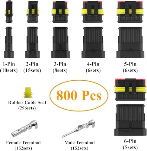 808PCS 50Sets Waterproof Automotive Electrical Connectors Plug Kit