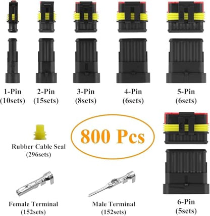808PCS 50Sets Waterproof Automotive Electrical Connectors Plug Kit
