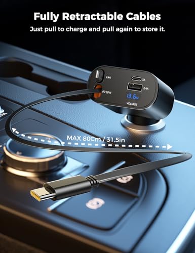 [Upgraded] SUPERONE Retractable Car Charger 4 in 1 Fast Phone Charger - color: Black