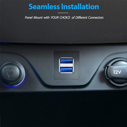 Dual USB3.0 Square Flush Mount - 1M 3ft USB 3.0 Extension Mount, Dash Mount, Flush Mount, Panel Mount Cable, for Car, Boat, Motorcycle (3 feet) (Pack of 2) - size: 3 feet (Pack of 2)