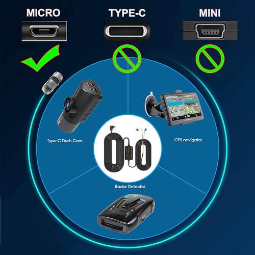 Gebildet Dash Cam Hardwire Kit, Micro USB Port, DC 12V - 24V to 5V/2.5A Max Car Charger Cable kit with Fuse, Low Voltage Protection for Dash Cam Cameras - style: Micro USB with 2 Wire