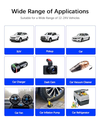 Car Cigarette Lighter Splitter Adapter 2 Sockets, Multi Plug Outlet Extension Cord 12V-24V Dual Female Socket Automotive Replacement Cigarette Lighter 2-Way Splitter Y-Adapter with 15A Fuse