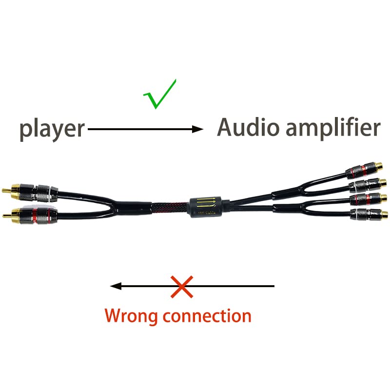Arklove 2ft Shielded RCA Plug Splitter Stereo Audio Video Cable 2 Male to 4 Female Dual Speaker Y Adapter Connector Extension Cord 24k Gold Plated 1 Input 2 Output - size: 2ft, style: 2male to 4female