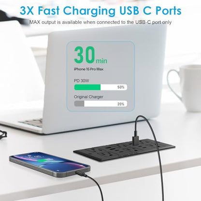 Recessed Power Strip with PD 30W Fast Charging - size: 6 FT