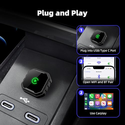 Wireless CarPlay Adapter for iPhone, Mini USB Design for Cars with Wired CarPlay, Fast Connection,5.8GHz WiFi,No Delay, Compatible with iOS 10+ & iPhone 6+