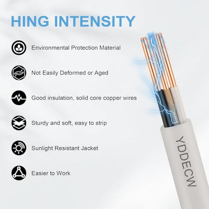 14/2 NM-B Wire with Ground - 15FT 14 Gauge Non-Metallic Sheathed Cable Pure Copper 14 AWG 2 Conductor Residential Indoor Wire for Outlets, Switches and Other Loads etc. - size: 15FT, style: 14AWG/2