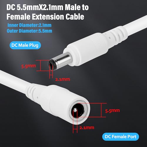12V DC Power Extension Cable 10 Feet (2-Pack), 5.5 mm x 2.1 mm 5521 Male to Female 5V 9V 12V 24V Plug Supply Adapter Power Cord for CCTV Security Camera, IP Network, DVR Standalone, LED Strip, Router