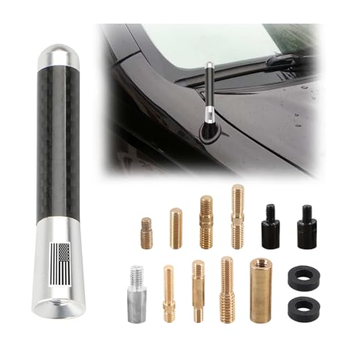 BESULEN 3.1 Inch Car Short Antenna, American Flag Design, Silver - color: Silver, size: 3.1 Inch