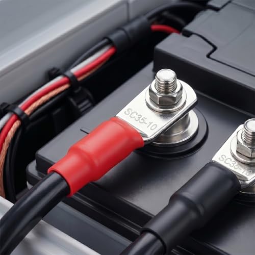 10PCS 2 Gauge Wire Connectors with Heat Shrink Tubing, Battery Terminal Ends, Tinned Copper Ring Terminals for 2 AWG - for Automotive, RV, Solar & Outdoor Power Equipment(SC35-10) - size: SC35-10