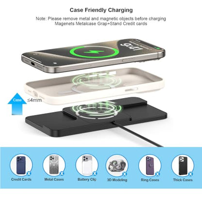 Wireless Charger Car Magnetic Charging pad Fast Wireless Phone Charger Cell Phone Cordless Charging mat Compatible with iPhone 16/15/14/13/12, Airpods Earbuds(C11MAG)