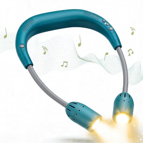 LED Neck Light with Bluetooth Speaker,Bendable Book Light 2600mAh - color: Cyan