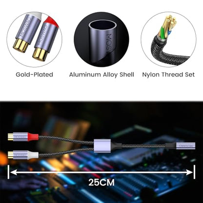 MOSWAG 3.5mm Female to 2RCA Female Stereo Audio Cable, 0.82 Feet