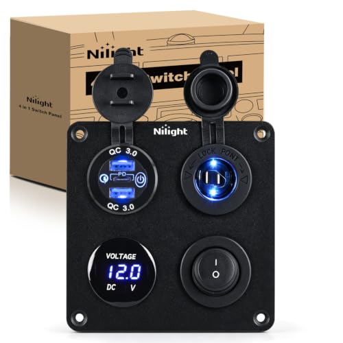 Nilight 4 in 1 Toggle Switch Panel Blue Power Outlet USB Charger Voltmeter - color: 4-in-1 Panel Blue