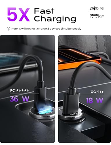 LISEN Car Charger USB C, 69W Cigarette Lighter USB Charger Adapter, 2 Pack - color: Black, size: 2 Pack