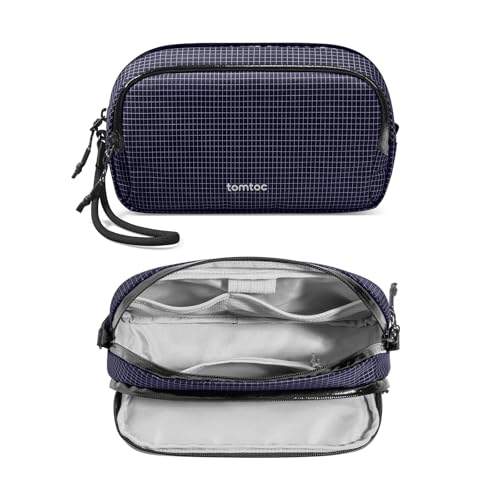 tomtoc Electronic Organizer Travel Case Performance, Dual Compartment Bag - color: Navy Blue Plaid, size: Medium