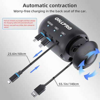 OHLPRO Multi Car Retractable Backseat 3 in 1 Car Charging Station Box Compatible with All Phones | iPhone | Samsung | Uber Taxi Lyft Turo Ride Share Customer Charging Dock Attach to Headrest - size: Car Adapter | 3-IN-1 Charging Station