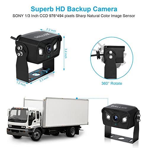 Bus Truck Vehicle Backup Cameras Wide View Angle Cab Cam Rearview Reverse Waterproof Night Vision 4 Pin Camera for Travel Trailer/Pickup/Van/Oversize Truck/Fifth Wheel/RV Camper/Motor Home (12-24V)
