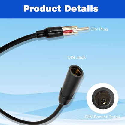 Radio Antenna Adapter Coaxial Cable, DIN Male to Female, 20 Inch Car Antenna Extension Cable for Auto Stereo, 2 Pack