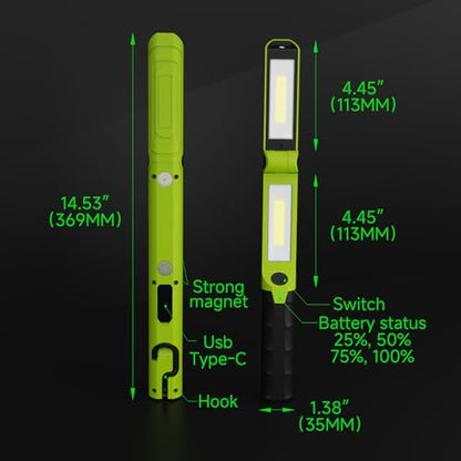 2 PCS Work Light Magnetic,2600ML LED Mechanic Lights, Rechargeable Light, Underhood Light with Hooks for Car Repairing/Garage/Workshop/Emergency/Inspection