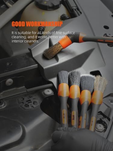 SPTA Car Detailing Brush Set, 5 Pack Soft Boar Hair Auto Detail Brush Kit with Elbow for Automotive Elegant Surface Interior Exterior Dashboard Emblems Panels Engine Bay Wheels Air Vent Seat Leather - color: 5pcs Car Detailing Brush Set With Elbow