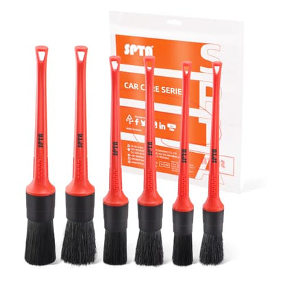 Car Detailing Brush Kit, 6Pcs Auto Boar Hair Detail Brush Set Automotive Interior Exterior No Scratch Microfiber Detailing Brushes for Cleaning Air Vents, Engine Bays, Dashboard & Wheels -BRFCD15 - color: 6pcs Car Detailing Brush Set
