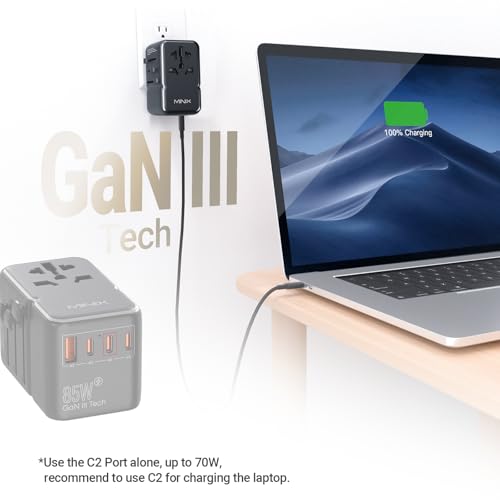 MINIX 85W Universal Travel Adapter, GaN III International Power Adapter, 3 USB-C 2 USB-A Ports, AC Outlet, Worldwide US/UK/EU/AU Travel Charger for Laptops Tablets Phones and More - style: 85W-Fast Charge