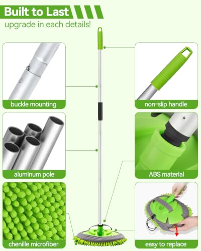 62’’ Car Wash Brush Kit with 2 Replacement Head Covers, Microfiber Car Washing Kit with Long Handle, Car Wash Mop for Cars RV Truck Exterior - color: Car Wash Mop 3PCS